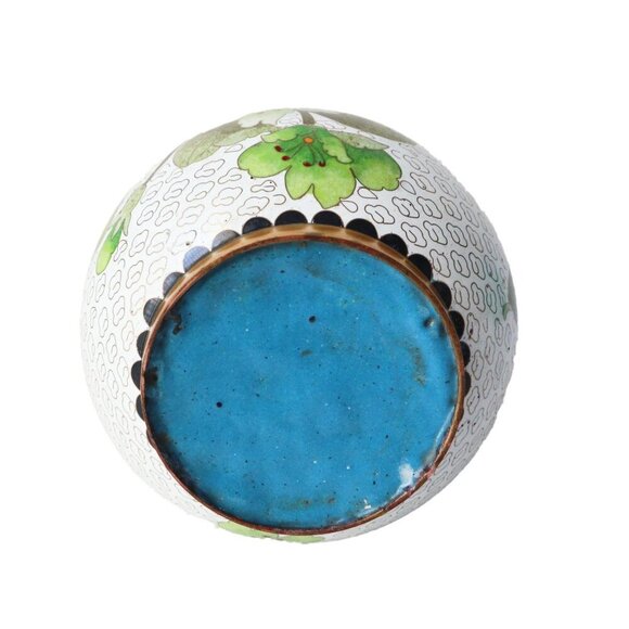 Vintage Cloisonne Large Vase with Wood Stand Hand Painted Floral Enamel - Picture 8 of 9